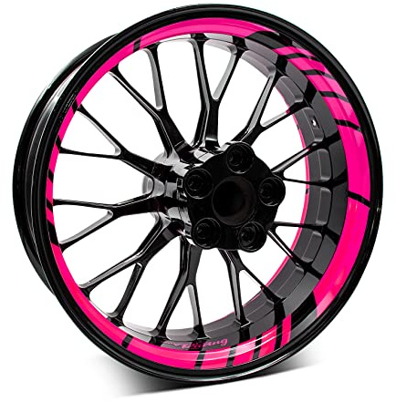18-teiliges Set Felgenrandaufkleber Sticker für Motorrad Auto Felgen Design Komplett Set Felgenaufkleber für 15 16 17 18 19 Zoll MR020 (05 Neon Pink)