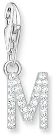 THOMAS SABO Charm-Anhänger Buchstabe M mit weißen Steinen Silber 925 Sterlingsilber