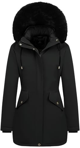 MOERDENG Women's Long Winter Down Coat Thicken Fleece Lined Parka Warm Puffer Jacket With Faux Fur Detachable Hood