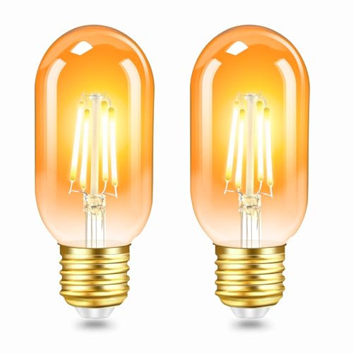 Lot de 2 Vintage Edison Ampoule E27 LED 4W, Verre Ambré, Blanc Chaud 2200K, Équivalent 40W Incandescence, 400LM, AC 220V, Non Dimmable, T45 Filament Rétro Lampe, Décorative pour Maison, Bars, Café