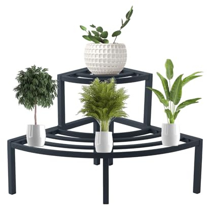 DHYGOTFUR Soporte para plantas para interiores y exteriores, soportes de metal de aluminio de 2 niveles, ligero y resistente, estante de esquina para macetas de flores, estante de escalera para sala