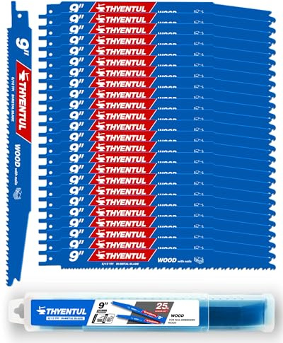 25 Pack 9 in Stud and Nail Sawzall Blades,Demo Demon Bi-Metal Demolition Reciprocating Saw Blade for Nail-Embedded Wood Cutting, Garden Pruning, Tree Trimming(6/12TPI)