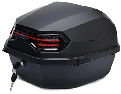 Motorradkoffer ABS+PP-Kunststoff Top Case Für Roller 32L, Wasserdicht Motorrad Top Box Mit Installieren Platte, Rollerkoffer Helmkoffer Topcase Mit Sicherheitsschloss(Color:Matte Black)