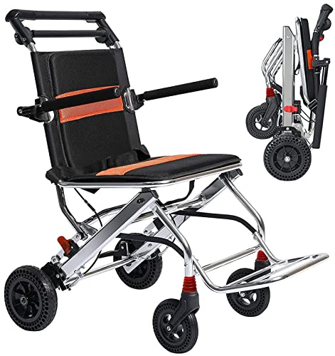Fauteuil roulant pliable léger pour adultes – Chaise de transport en alliage d'aluminium avec siège élargi, frein à main – Idéal pour les personnes âgées – Chaise de transfert portable pour patient