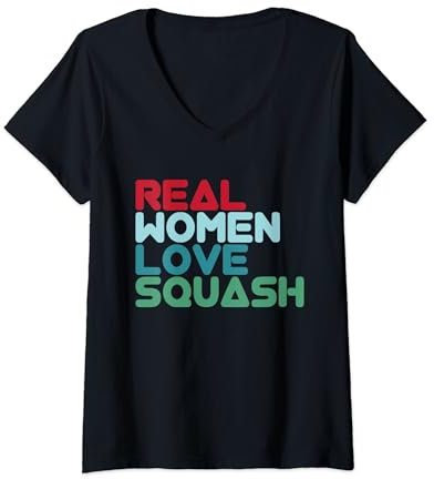 Damen Real Women Love Squash Squash Player T-Shirt mit V-Ausschnitt