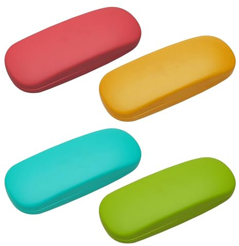 KRYMSON 4 Stück Tragbares Brillenetui, Brillenschutzetui, Hartschalen-Brillenetui, Sonnenbrillenetui, Brillenschutz (Rot, Orange, Himmelblau, Apfelgrün)