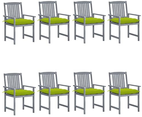 CIADAZ Gartenstühle mit Kissen, Gartenmöbel, Balkonstühle, Balkonmöbel, Balkon Stuhl, Bistrostuhl, Balkonset, Garten Stühle, Armlehnenstuhl, 8 STK. Massivholz Akazie Grau