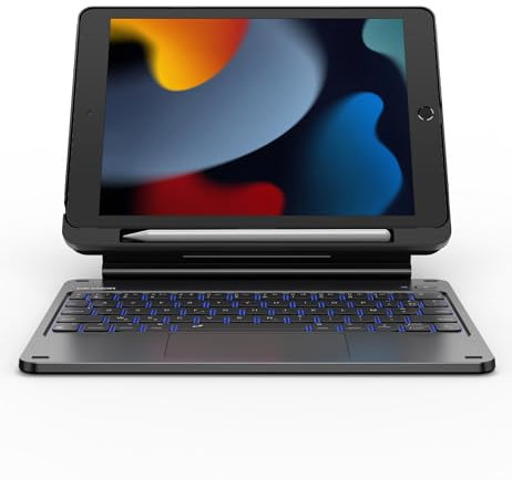 Dexnor Clavier pour iPad 9ème Generation, Coque Clavier pour iPad 9/8/7ème Génération 10.2 avec Support Magnétique Trackpad Rétro-éclairé Porte-stylos Magic Style Keyboard AZERTY Français, Noir