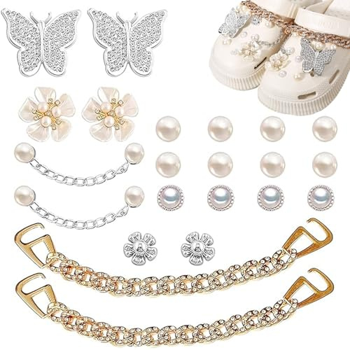 YALiya Schuhanstecker, 22 Stück für Crocs Anstecker Glitzer, Schuh Charms, Schuhanhänger, für Charms Glitzer, für Crocs Anstecker Gold, PVC Shoe Charm für Mädchen Frauen Kinder
