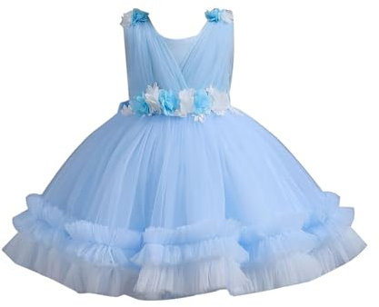 Mädchen Kleider Set Elegante Schöne Kinderkleid Puffy Kleid Kuchenkleid Prinzessinkleid Blumenmädchen Erster Geburtstag Baby Partykleid Mädchen Kleider Hochzeit Einschulung (Light Blue, 3-4 Years)