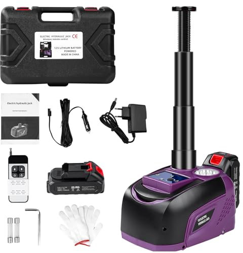 VOBOR Cric Elettrico per Auto 5T, Cric Idraulico 12V con Batteria e Luce LED, 167-450 mm Kit per la Sostituzione Pneumatici Senza Fili per Auto, SUV, MPV e Pickup