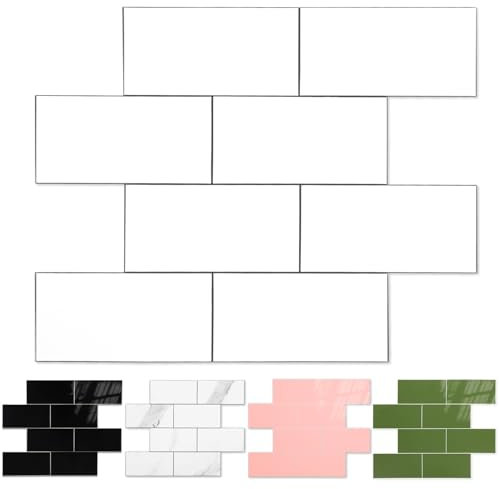 OYASIMI Luxury 10-Sheet Thicker 3D PVC Tiles Stickers for Kitchen,Glossy White Self Adhesive Ceramic Look Peel and Stick Splashbacks, Stick on Tiles Stickers for Bathroom Decor (30cm x 30cm)