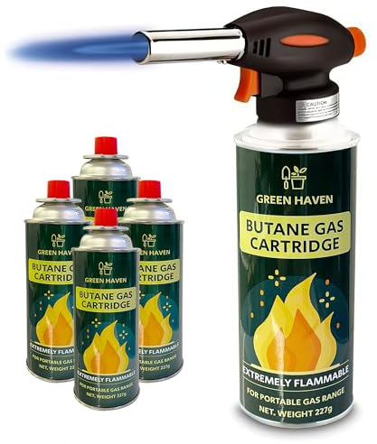 Green Haven Blow Torch for Cooking Attachment Head with 4 Gas - One-Handed Gas Torch with Adjustable Flame & Safety Lock, Fits All Butane Tanks, Ideal for Creme Brulee, Desserts, BBQ, Baking