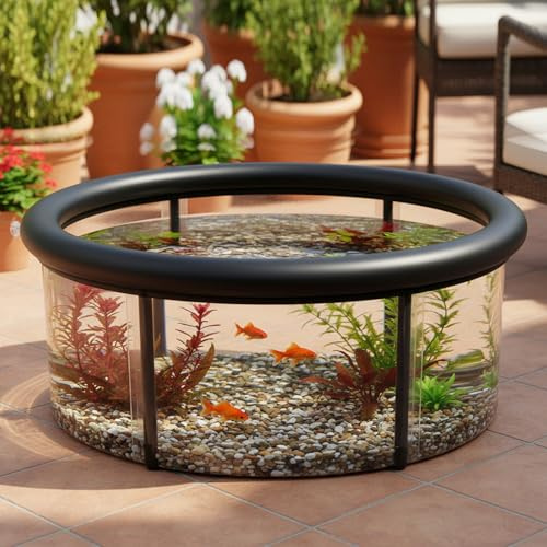 DoubleFill Pop up Pond, 27.6 x 11.81 Inch Pop up Inflatable Pond Kit Outdoor Indoor Aquarium Water Feature Container with Aeration Pump Above Ground Backyard Patio Garden Decoration