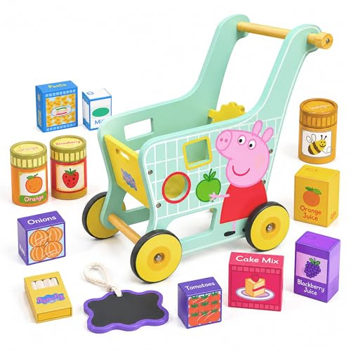 Peppa Pig Wooden Play Set for Toddlers Age 3+, Play Set for Pretend Play, Party Set for Children, Durable Wooden Kitchen Toys, Fun Set for Toddlers and Kids (Shopping Trolley)