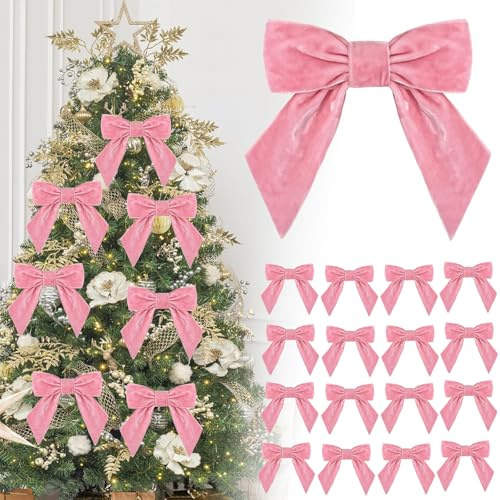 16P Christmas Pink Velvet Ribbon Gift Bows,4.3 Pink Velvet Bows with Twist Ties,Christmas Tree Bow,Vintage Wedding Velvets BowXmas Wreaths Garland Velvets Ribbon for Pretied Gift Wrapping Bows