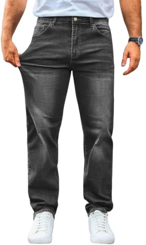 Runcati Jeans Hombre Regular Fit Stretch Denim, Negro, XL