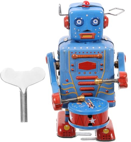 Yardwe Clockwork Drumming Robot Toy Vintage Tinplate Wind up Robot with Drum Collectible Wind up Toys for Kids and Adults Home Office Decoration 3.74X2.17X2.17In