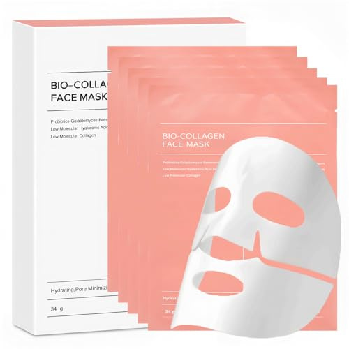 YZ&YL Collagen Face Mask, Bio Collagen Real Deep Mask Overnight for Glass Skin Glow, Elasticity, Lifting and Firming, Reduce Wrinkles, Pore Minimizing, After Sun Care, Travel Essentials, 34g x 5pcs