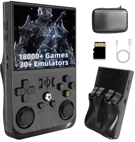R36 Pro Console di gioco portatile retrò con 18000+ giochi 30+ emulatori,console di gioco retrò,schermo IPS da 3,5 pollici,sistema Linux,console di gioco portatile,4000 mAh (Nero trasparente 64G)