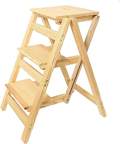Marchepied pliable en bois à 3 marches pour la maison, multifonction pour bibliothèque et chambre à coucher, Livi (Natural R) – Gain de place et design