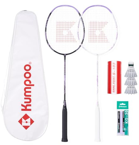 KUMPOO Badminton Rackets Set of 2 Pre-strung 4U Racquets for 2 Players