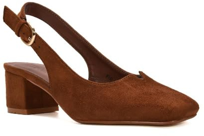 ESSEX GLAM Women's Slingback Court Shoes Ladies Square Toe Low Mid Block Heel Evening Classic Pumps Size 3-8
