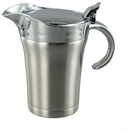 Gdfnmogo Salsera de acero inoxidable, jarra de salsa aislada de doble pared, capacidad de 450 ml y 750 ml, tapa con bisagras para verter fácilmente, exterior fresco al tacto, traje (450 ml)