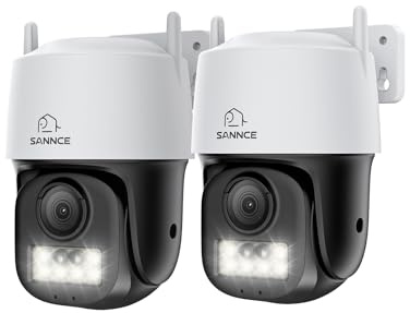 SANNCE 2×3K PT PoE Überwachungskamera Aussen, Farbnachtsicht, 350° Schwenk | 90° Neige Kamera Überwachung Innen, Personen/Fahrzeugerkennung, 2-Wege-Audio, IP66, nterstützt microSD-Karte (ohne Karte)