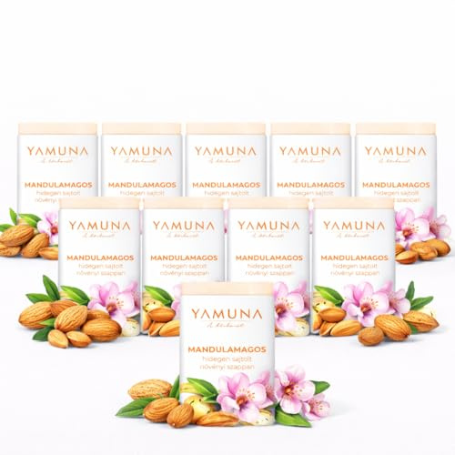YAMUNA NATURAL BEAUTY Naturseife – Handgemacht, kaltgerührt – mit natürlichen Inhaltsstoffen – 33g – für Gesicht, Hände & Körper (10 Stück, Mandelkernöl)