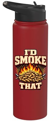 Wood Pellet Smoker BBQ Pitmaster Grill Flames Stainless Steel Insulated Water Bottle