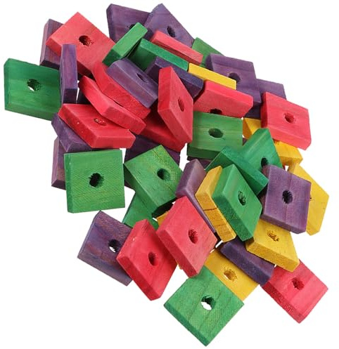 DOITOOL 50pcs Parrot Wooden Wood Chip Bird Chewing Safe to Chew and Play for Pet Birds Cage Decoration and Wall Hanging Accessories Random Color