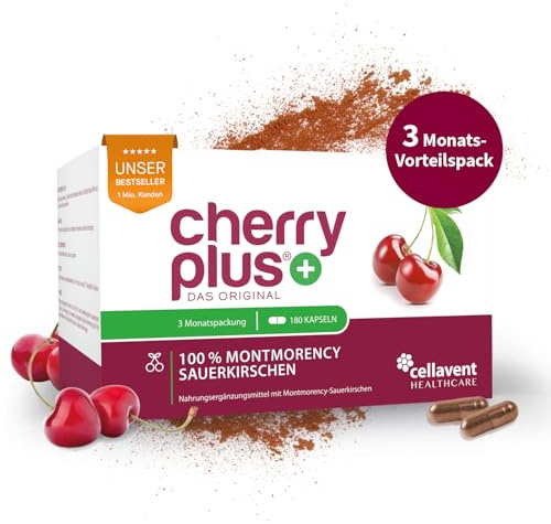 US-Montmorency-Sauerkirschen Kapseln – hochdosierter Sauerkirschen-Extrakt – 55.000 mg pro Tagesdosis – Cherry PLUS