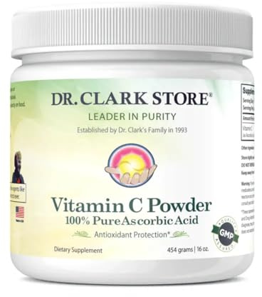 Dr Clark Vitamin C Powder Ascorbic Acid - Immune Support Supplement, Gluten Free, Potent antioxidant, Supports Brain Function, Promotes Tissue Formation and Repair, 454gm | 16oz