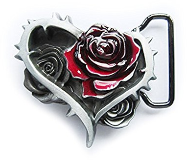 eeddoo® Gürtelschnalle - Herz mit Rosen & Dornen - Blume - Flower Buckle (Buckle für Wechselgürtel für Damen und Herren | Belt Frauen Männer Oldschool Rockabilly Metall Rock Biker Liebe Love)
