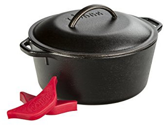 Lodge, L8DOL3HH41PLT, Cast Iron Dutch Oven with Handle Holders, 5-Quart, Black/Red