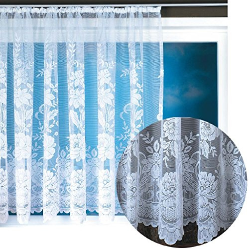 Gardine Jacquard Universalband Spitzenoptik Vorhang Blumenmuster weiß, Auswahl: 500 x 145 cm, Design: Thekla