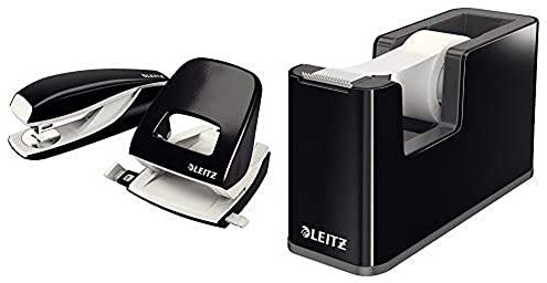 Bundle NeXXt Lo5008 + Hg5502 sw & Leitz, Klebeband-Tischabroller, Fester Stand, Inkl. Beschriftbarem Klebeband, Schwarz/Anthrazit, WOW, 53640095