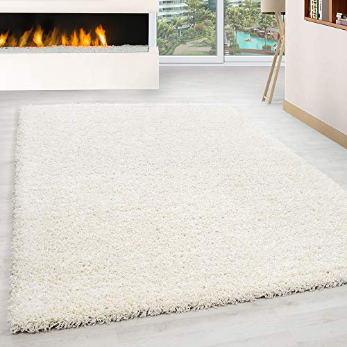 Exquisiter Hochflor-Teppich - Weich, Flauschig und Pflegeleicht, Rundes Design für EIN Gemütliches Wohnzimmer Ambiente, Premium Shaggy Flokati Teppich, Größe:160 x 230 cm, Farbe:Cream