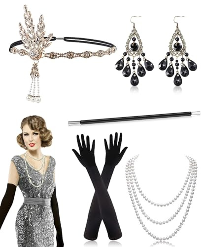 Alintor 20er Jahre Accessoires, Charleston Flapper Kleid 20er Jahre für Kostüm Damen, Perfekte für Federboa Schwarz, Fasching, Karneval