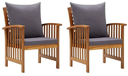 vidaXL 2X Akazienholz Massiv Gartenstuhl mit Kissen Gartensessel Sessel Stuhl Gartenmöbel Holzstuhl Stühle Balkonstuhl Terrassenstuhl Gartenstühle