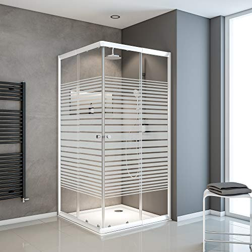 Schulte cabine de douche accès d’angle ajustable 75x75 à 90x90 x h.180 cm, blanc, portes coulissantes, extensible, largeur d'accès 30 à 49 cm, verre de sécurité 4 mm avec sérigraphie