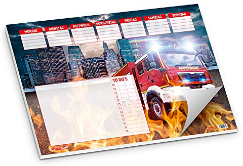 itenga Schreibtischunterlage Feuerwehr für Kinder Schüler Erwachsene I 50 Blatt DIN A3 I ideal für Büro oder Schule I Schreibunterlage Papier