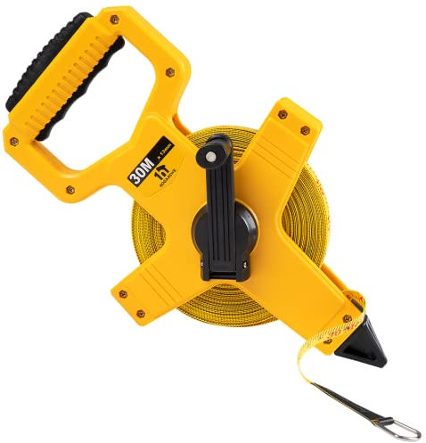 HOGARSWE Open Reel Fiberglass Tape Measure, 100 Foot Tape Measure by 1/2-Inch, Inch/Metric Scale for Engineer,Outdoor, Athletic Field, Impact Resistant ABS Shell (100FT/30M）