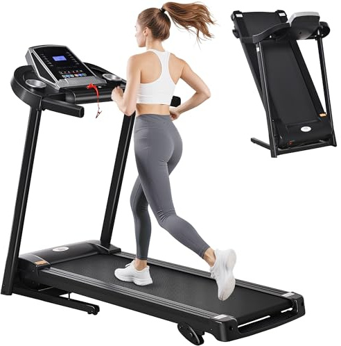 HOMCOM Folding Treadmill, 2.0HP Incline Treadmill Running Machine, 12.8 km/h, with LED Display, Manual Incline, 12 Preset Programs, Drink & Phone Holder for Home Gym Fitness