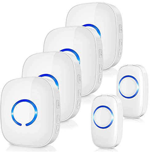 Wireless Doorbell 4 Receivers and 2 Waterproof Push Button, Plug in Door Bells Wireless Cordless 1300FT Range, 5 Volume & 58 Ringtones, Door Entry Bell for Home, Classroom, Office, Garden, White