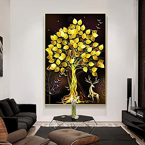 Instarry 5D Diamond Painting Kit Full Drill Diamantmålning Mosaik Broderi Room Decor Sovrum Dekoration Gyllene Träd 70x50 cm