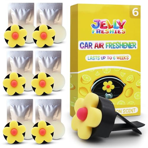 SOL 6pk Car Air Fresheners, Daisy Vent Clip Freshner with Juicy Lemon Scent, Lasts Up to 6 Weeks, Easy to Use, Convenient Design, Perfect for Women, Refreshing and Long-Lasting Car Fragrance Solution