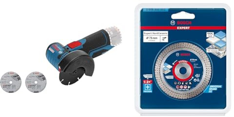 Bosch Professional Meuleuse angulaire Sans Fil GWS 12V-76 Solo (Ø 76 mm, Boîte Carton) + Disques à tronçonner diamantés Expert HardCeramic (pour Carrelages durs, Pierre dure, Ø 76 mm, Accessoires)