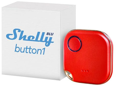 Shelly BLU Button1 - Rot | Intelligente Bluetooth-Taste zur Aktivierung von Aktionen und Szenen | Multi-Klick-Aktivierung | Sofortige Reaktionszeit | Ton- und Lichtalarm | iOS-Android-App